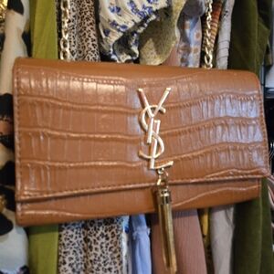 Yves Saint Laurent Tan Croc-Embossed Clutch